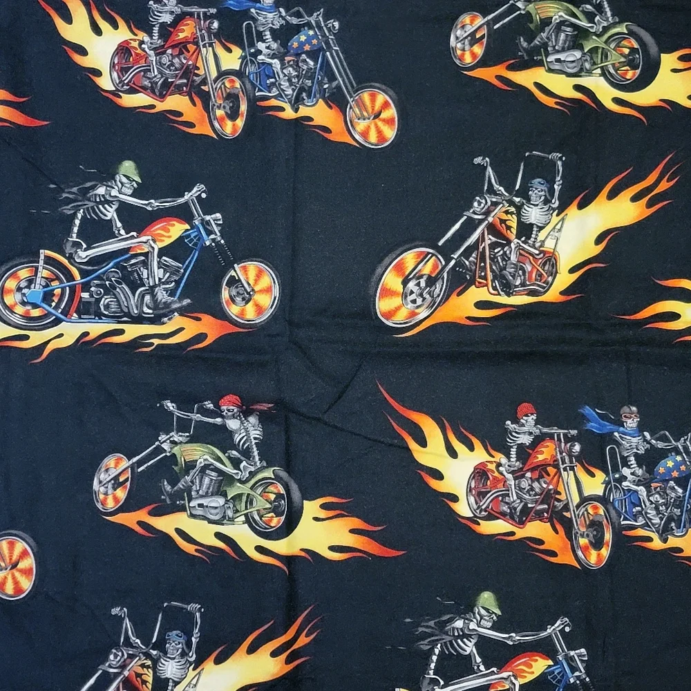 Skeleton Motorcycle Pillowcase Standard Queen Black‎ Fire Flames Biker Homemade